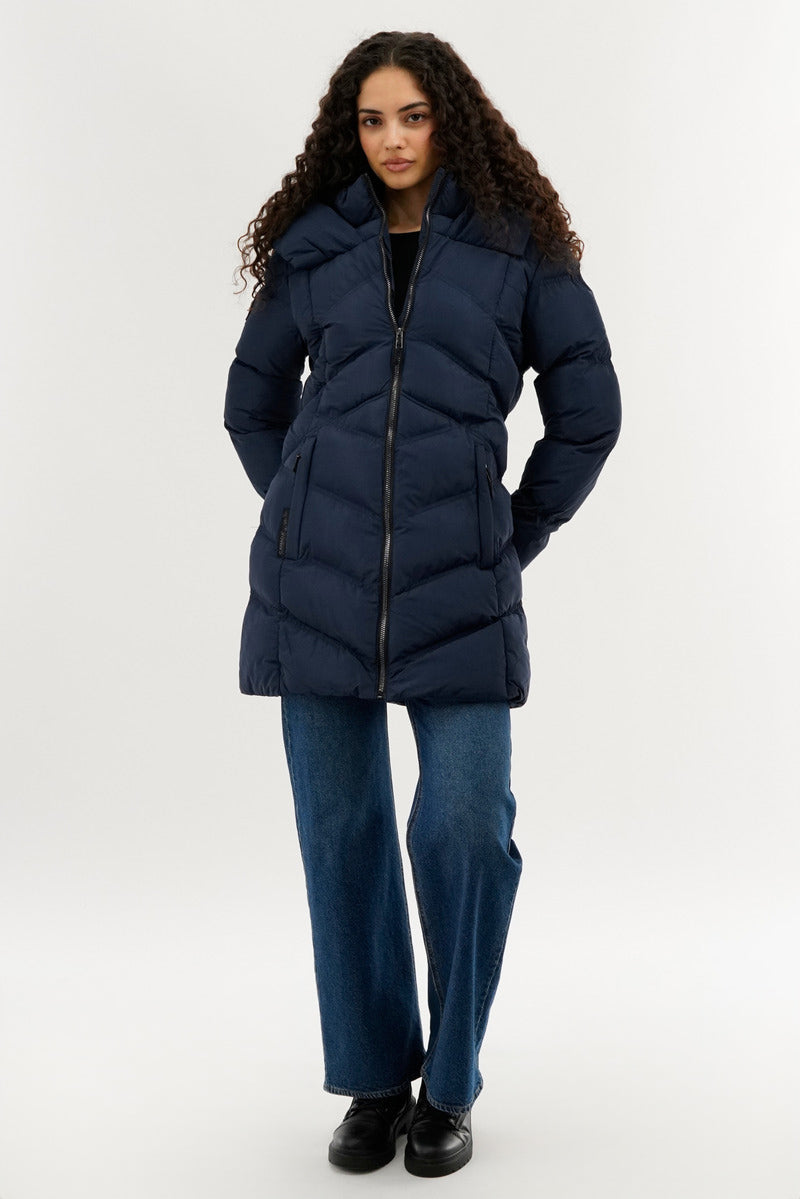 Chevron Quilted Parka Jacket - Navy