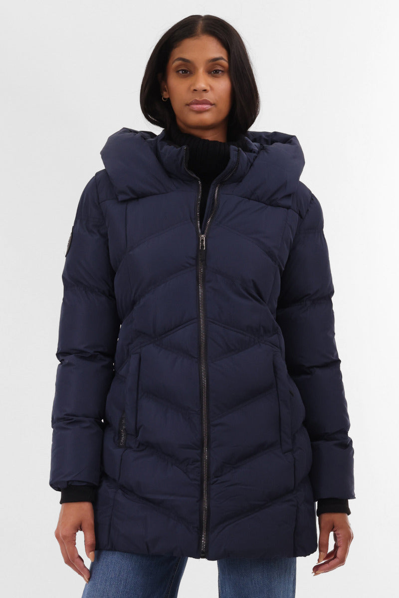 Canada Weather Gear Chevron Quilted Parka Jacket - Navy - Womens Parka Jackets - Canada Weather Gear