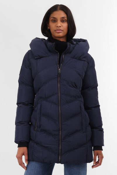 Canada Weather Gear Chevron Quilted Parka Jacket - Navy - Womens Parka Jackets - Canada Weather Gear