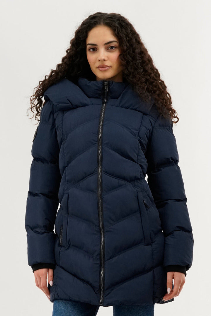 Chevron Quilted Parka Jacket - Navy