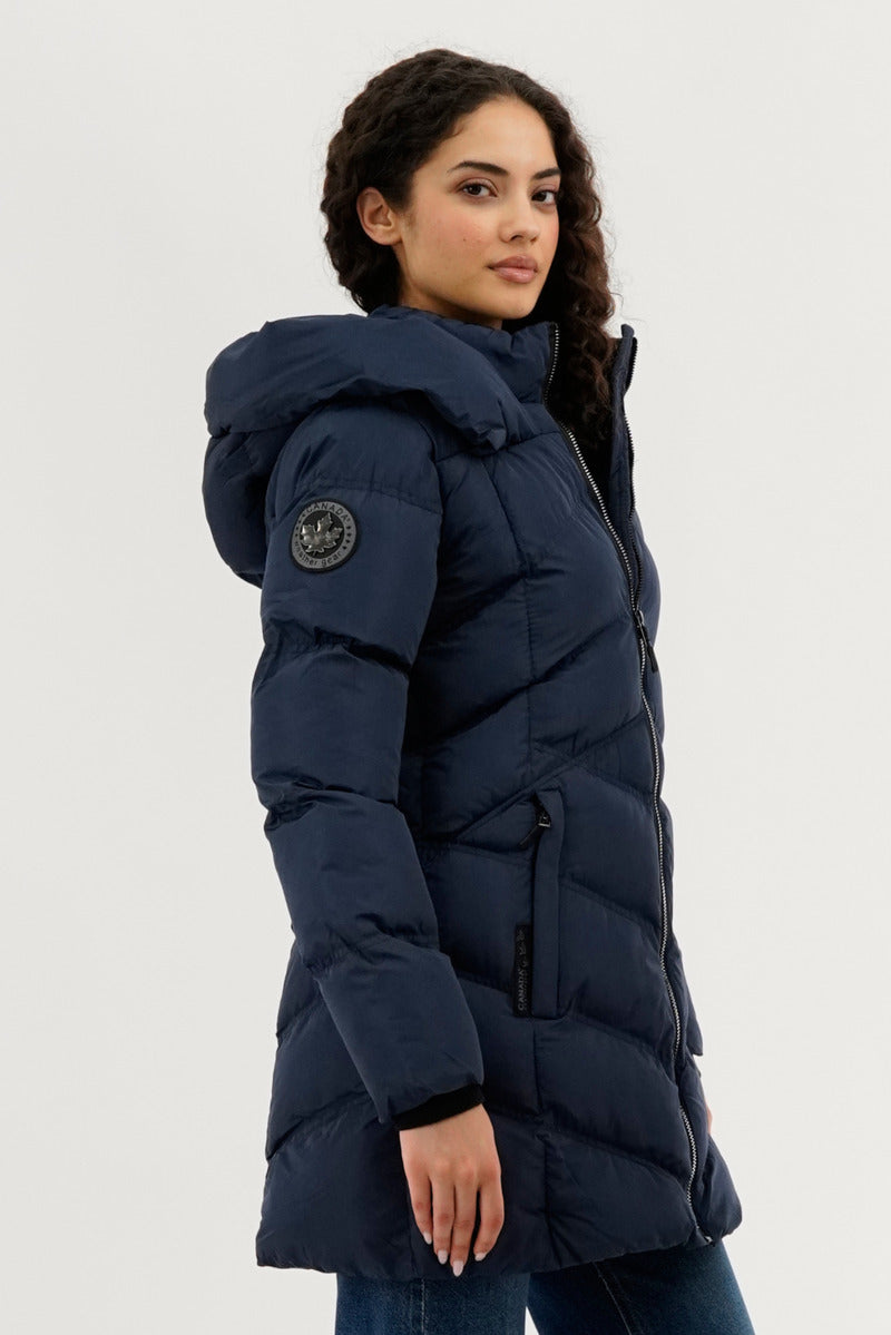 Canada Weather Gear Chevron Quilted Parka Jacket - Navy - Womens Parka Jackets - Canada Weather Gear