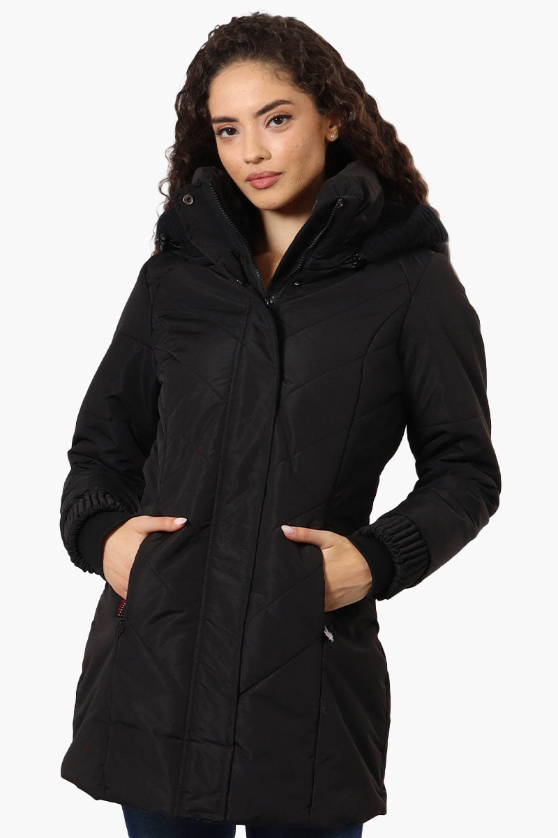 Canada Weather Gear Chevron Quilted Parka Jacket - Black - Womens Parka Jackets - Canada Weather Gear