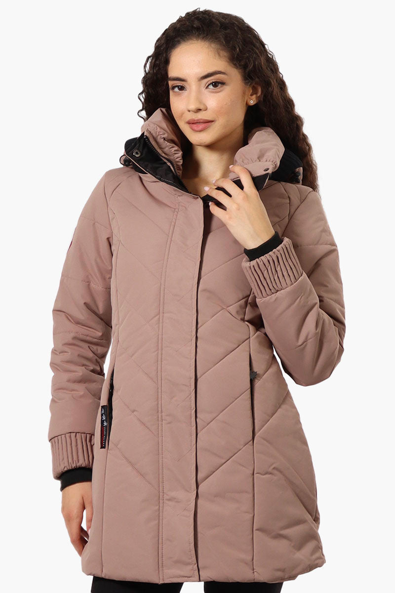 Canada Weather Gear Chevron Quilted Parka Jacket - Brown - Womens Parka Jackets - Canada Weather Gear