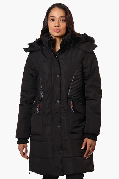 Canada Weather Gear Vegan Leather Insert Parka Jacket - Black - Womens Parka Jackets - Canada Weather Gear