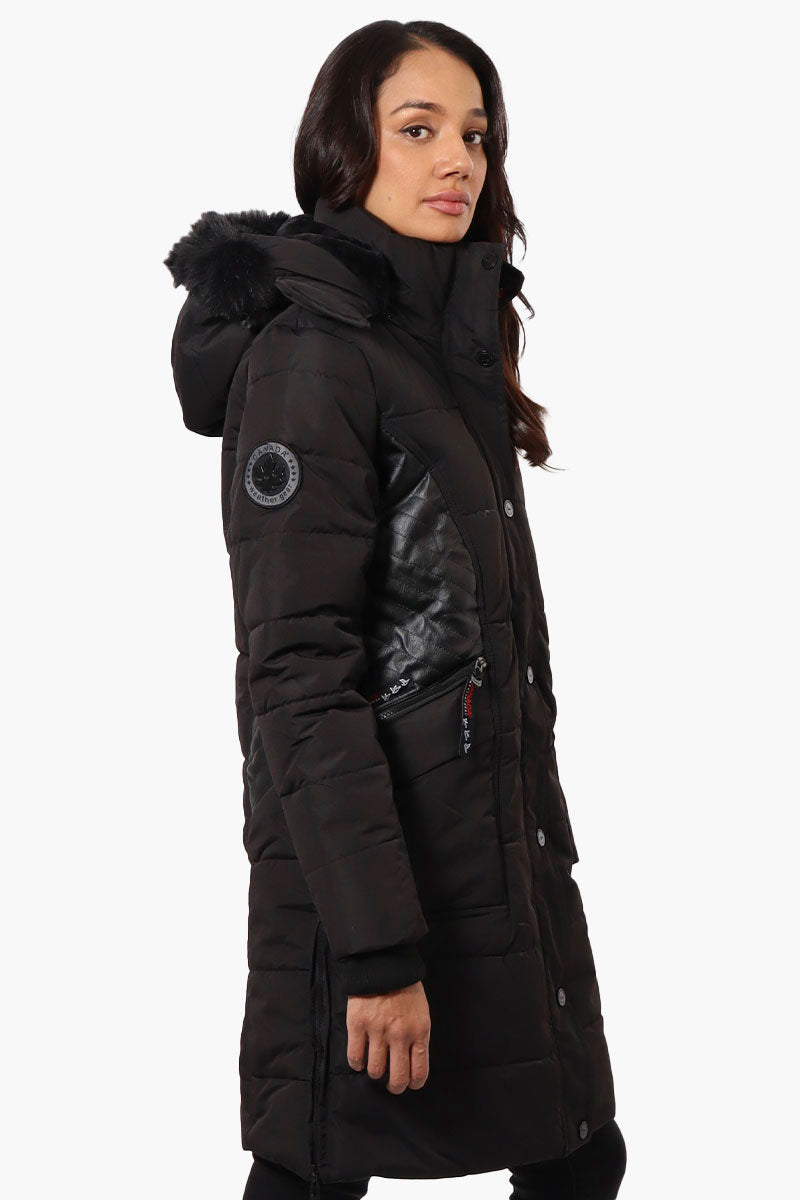 Canada Weather Gear Vegan Leather Insert Parka Jacket - Black - Womens Parka Jackets - Canada Weather Gear