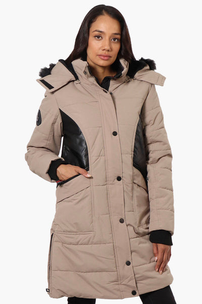 Canada Weather Gear Vegan Leather Insert Parka Jacket - Beige - Womens Parka Jackets - Canada Weather Gear