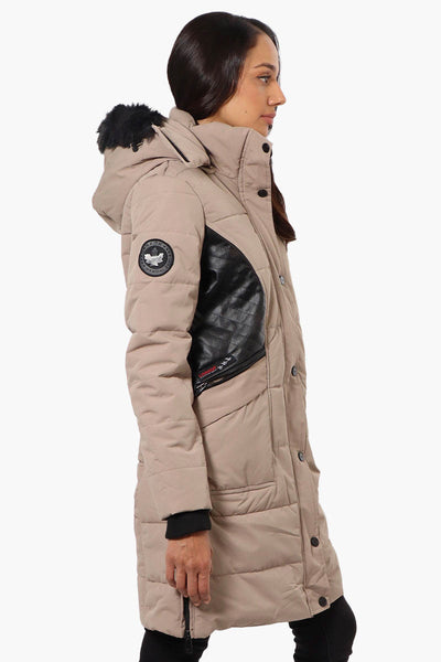 Canada Weather Gear Vegan Leather Insert Parka Jacket - Beige - Womens Parka Jackets - Canada Weather Gear