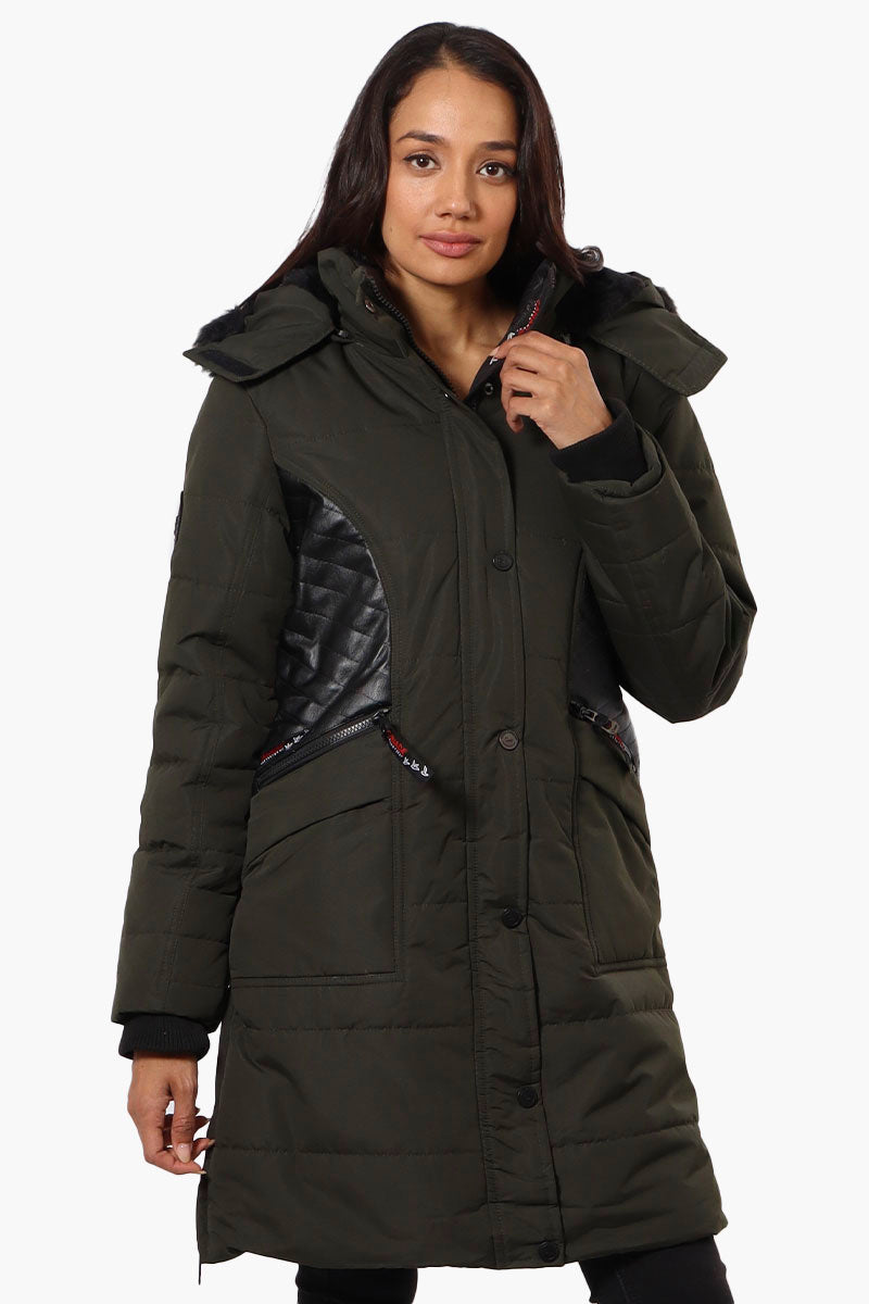 Canada Weather Gear Vegan Leather Insert Parka Jacket - Olive - Womens Parka Jackets - Canada Weather Gear