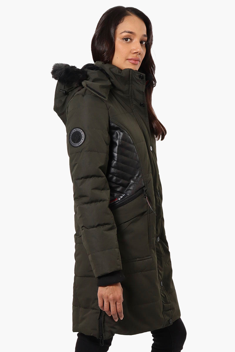 Canada Weather Gear Vegan Leather Insert Parka Jacket - Olive - Womens Parka Jackets - Canada Weather Gear