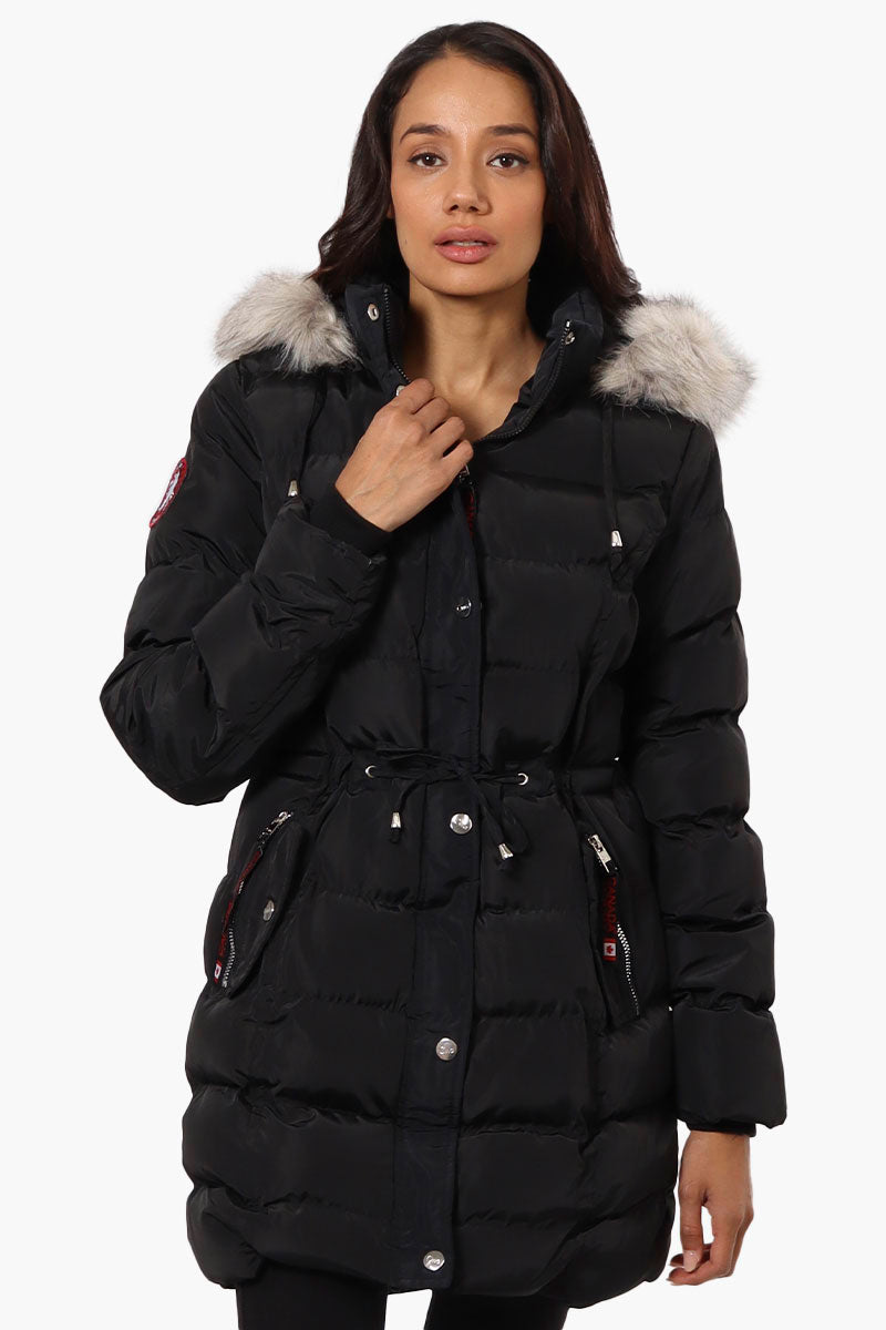 Canada Weather Gear Tie Waist Vegan Fur Hood Parka Jacket - Black - Womens Parka Jackets - Canada Weather Gear