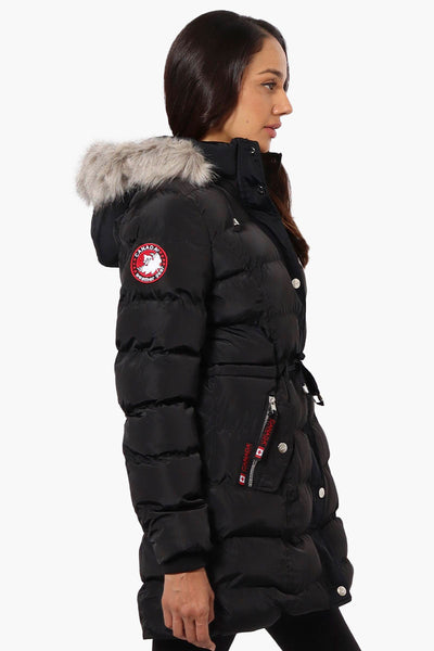 Canada Weather Gear Tie Waist Vegan Fur Hood Parka Jacket - Black - Womens Parka Jackets - Canada Weather Gear