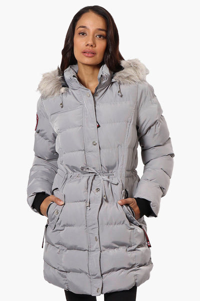 Canada Weather Gear Tie Waist Vegan Fur Hood Parka Jacket - Grey - Womens Parka Jackets - Canada Weather Gear