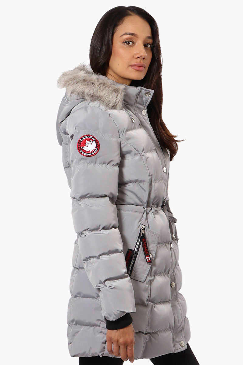 Canada Weather Gear Tie Waist Vegan Fur Hood Parka Jacket - Grey - Womens Parka Jackets - Canada Weather Gear