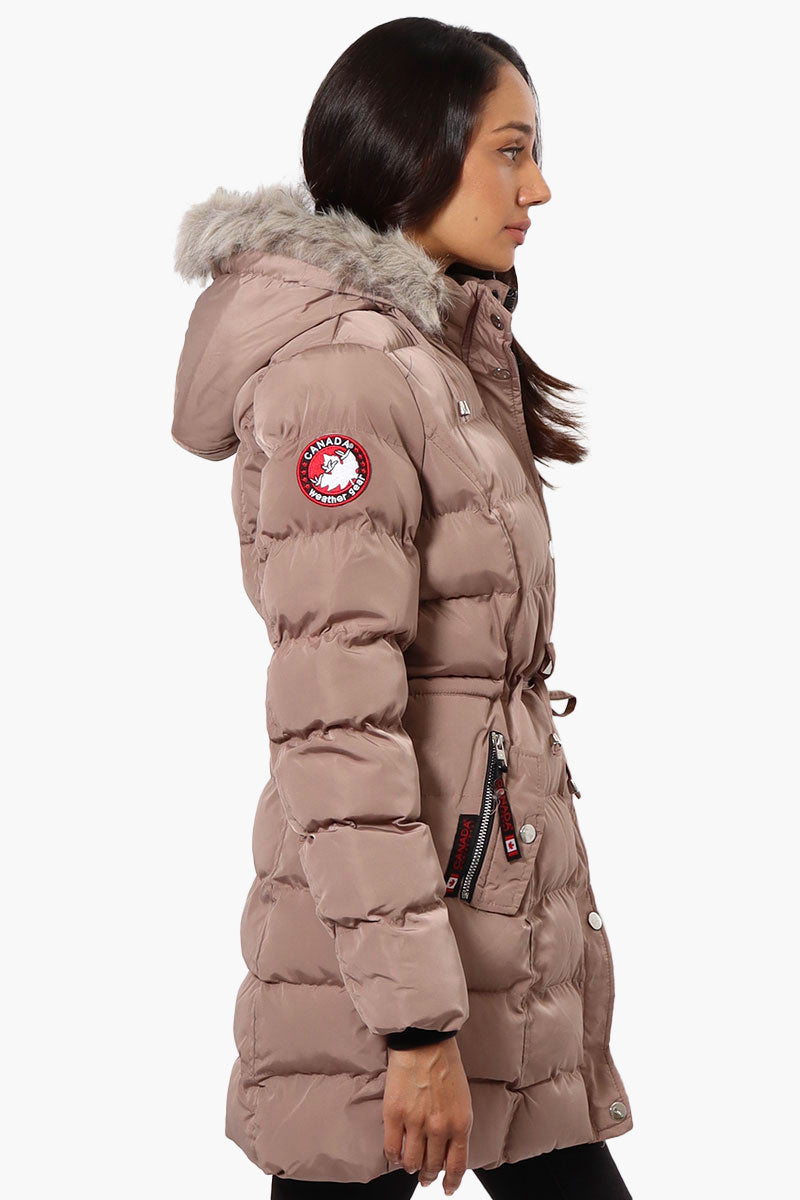 Canada Weather Gear Tie Waist Vegan Fur Hood Parka Jacket - Pink - Womens Parka Jackets - Canada Weather Gear