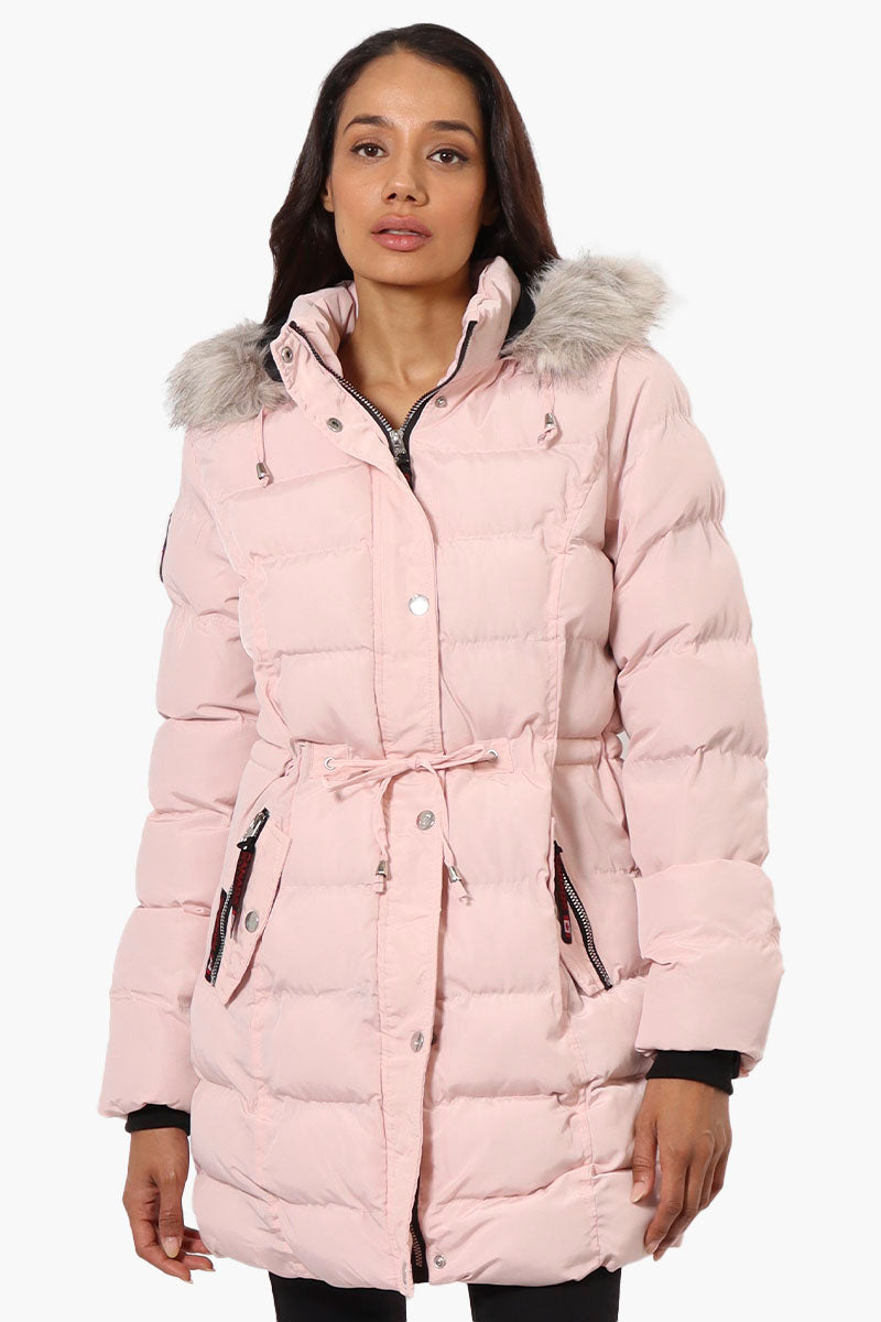 Canada Weather Gear Tie Waist Vegan Fur Hood Parka Jacket - Pink - Womens Parka Jackets - Canada Weather Gear