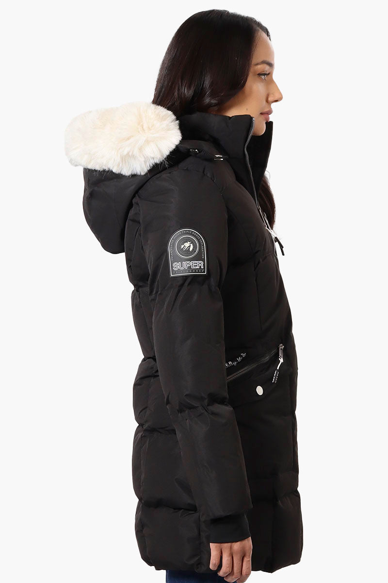 Super Triple Goose Faux Fur Thumb Hole Parka Jacket - Black - Womens Parka Jackets - Canada Weather Gear