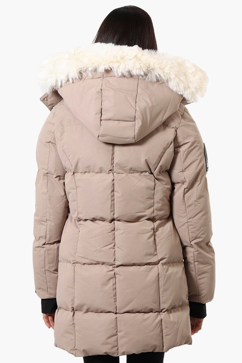 Super Triple Goose Faux Fur Thumb Hole Parka Jacket - Beige - Womens Parka Jackets - Canada Weather Gear