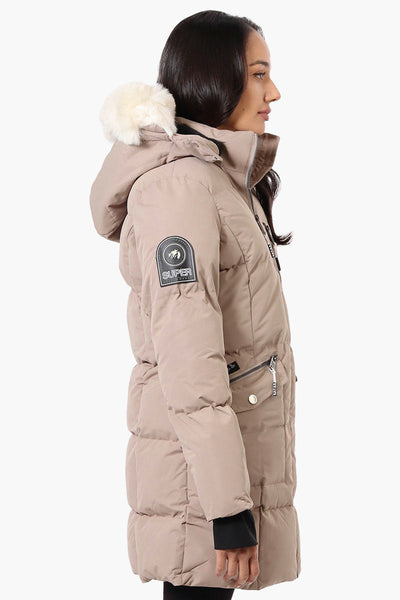 Super Triple Goose Faux Fur Thumb Hole Parka Jacket - Beige - Womens Parka Jackets - Canada Weather Gear