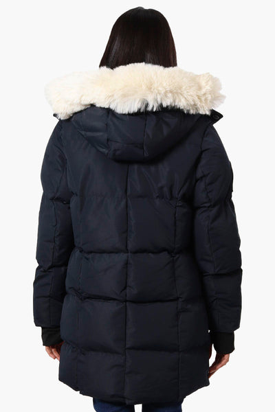 Super Triple Goose Faux Fur Thumb Hole Parka Jacket - Navy - Womens Parka Jackets - Canada Weather Gear