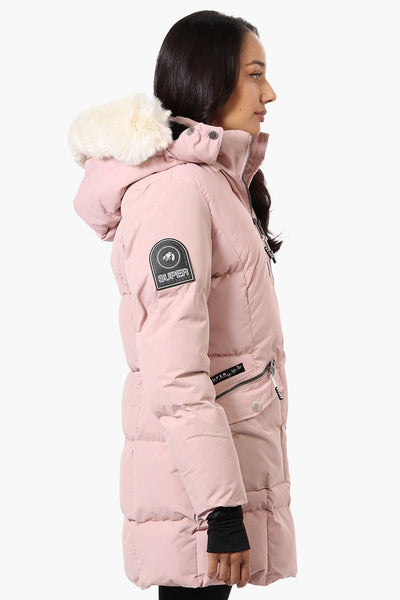 Super Triple Goose Faux Fur Thumb Hole Parka Jacket - Pink - Womens Parka Jackets - Canada Weather Gear