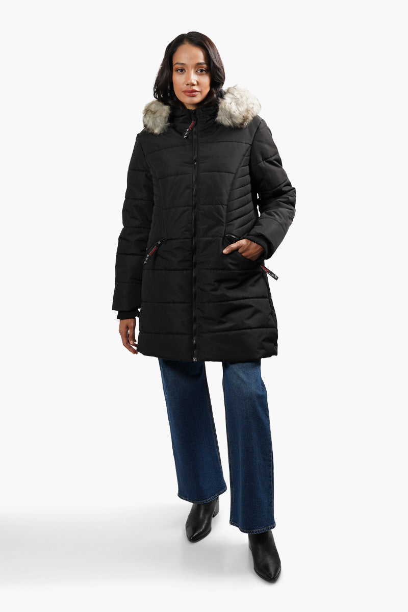 Canada Weather Gear Vegan Fur Puffer Parka Jacket - Black - Womens Parka Jackets - Canada Weather Gear
