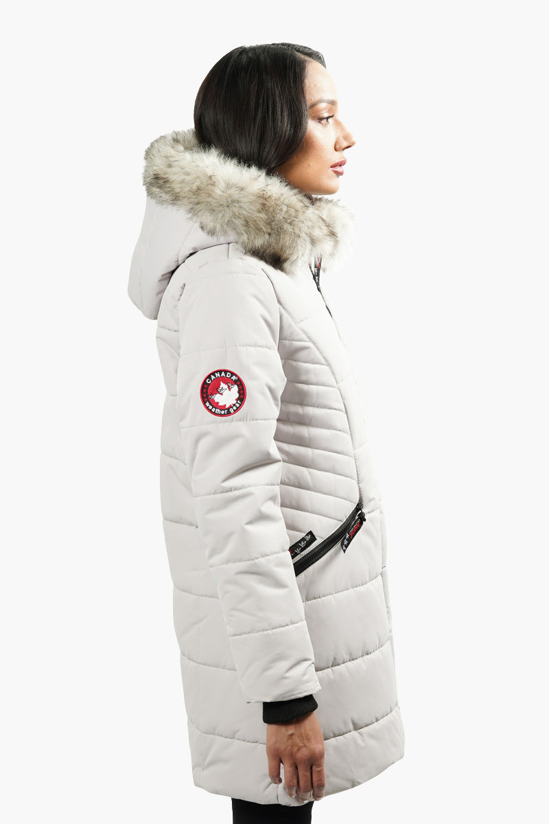 Canada Weather Gear Vegan Fur Puffer Parka Jacket - Stone - Womens Parka Jackets - Canada Weather Gear