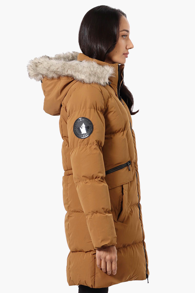 Canada Weather Gear 3/4 Length Puffer Parka Jacket - Camel - Womens Parka Jackets - Canada Weather Gear