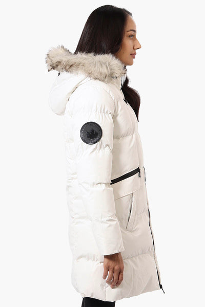 Canada Weather Gear 3/4 Length Puffer Parka Jacket - White - Womens Parka Jackets - Canada Weather Gear