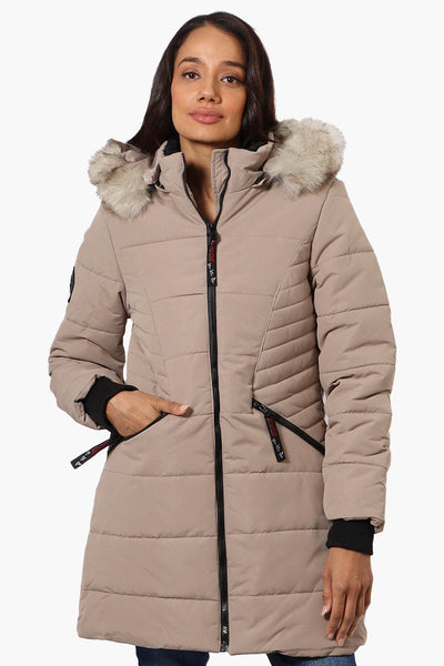 Canada Weather Gear Vegan Fur Hood Puffer Parka Jacket - Beige - Womens Parka Jackets - Canada Weather Gear