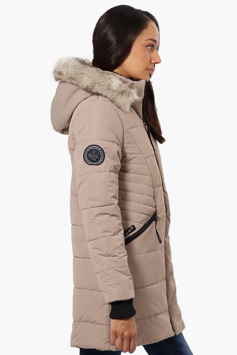 Canada Weather Gear Vegan Fur Hood Puffer Parka Jacket - Beige - Womens Parka Jackets - Canada Weather Gear