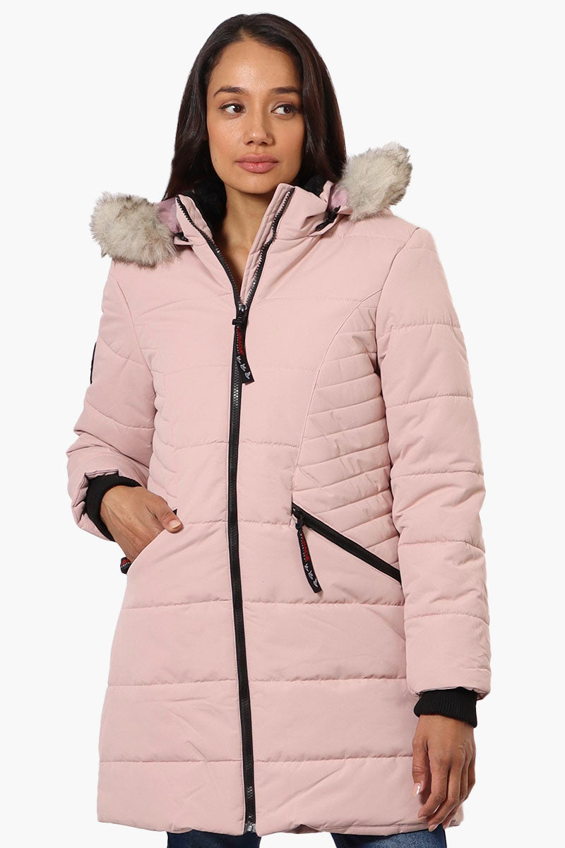 Canada Weather Gear Vegan Fur Hood Puffer Parka Jacket - Pink - Womens Parka Jackets - Canada Weather Gear