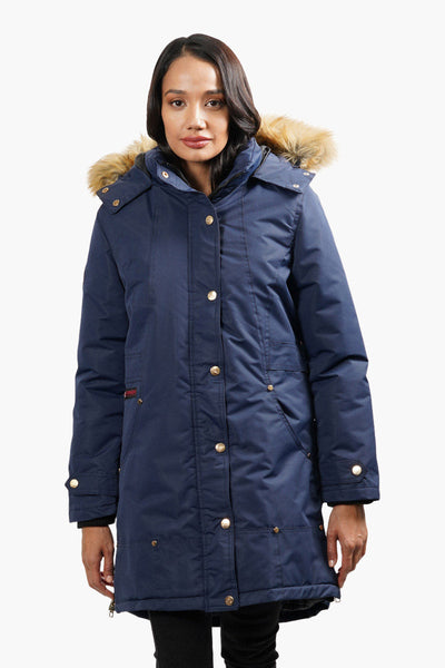 Canada Weather Gear Vegan Fur Hood Parka Jacket - Navy - Womens Parka Jackets - Canada Weather Gear