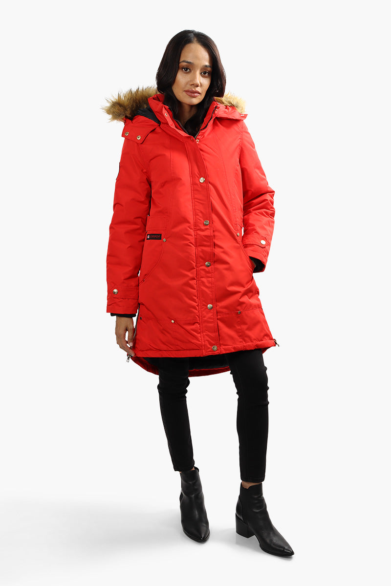 Canada Weather Gear Vegan Fur Hood Parka Jacket - Red - Womens Parka Jackets - Canada Weather Gear