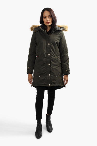 Canada Weather Gear Vegan Fur Hood Parka Jacket - Olive - Womens Parka Jackets - Canada Weather Gear