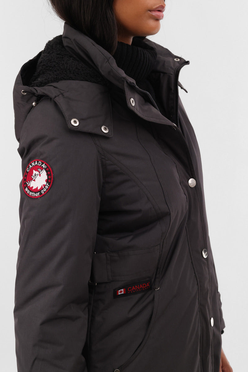 Canada Weather Gear Sherpa Lined Parka Jacket - Grey - Womens Parka Jackets - Canada Weather Gear