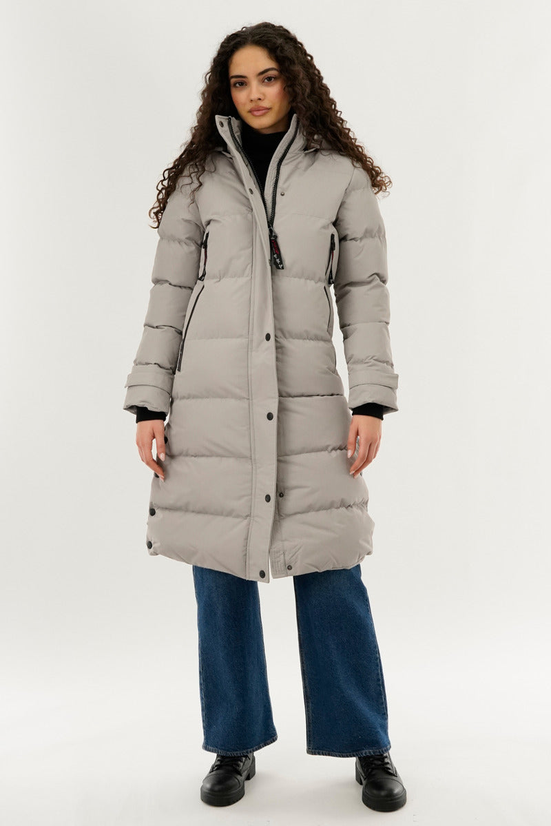 Canada Weather Gear Quilted Maxi Parka Jacket - Stone - Womens Parka Jackets - Canada Weather Gear