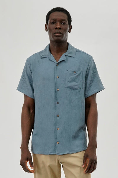 Super Triple Goose Vintage Solid Button Up Casual Shirt - Blue - Mens Casual Shirts - Canada Weather Gear