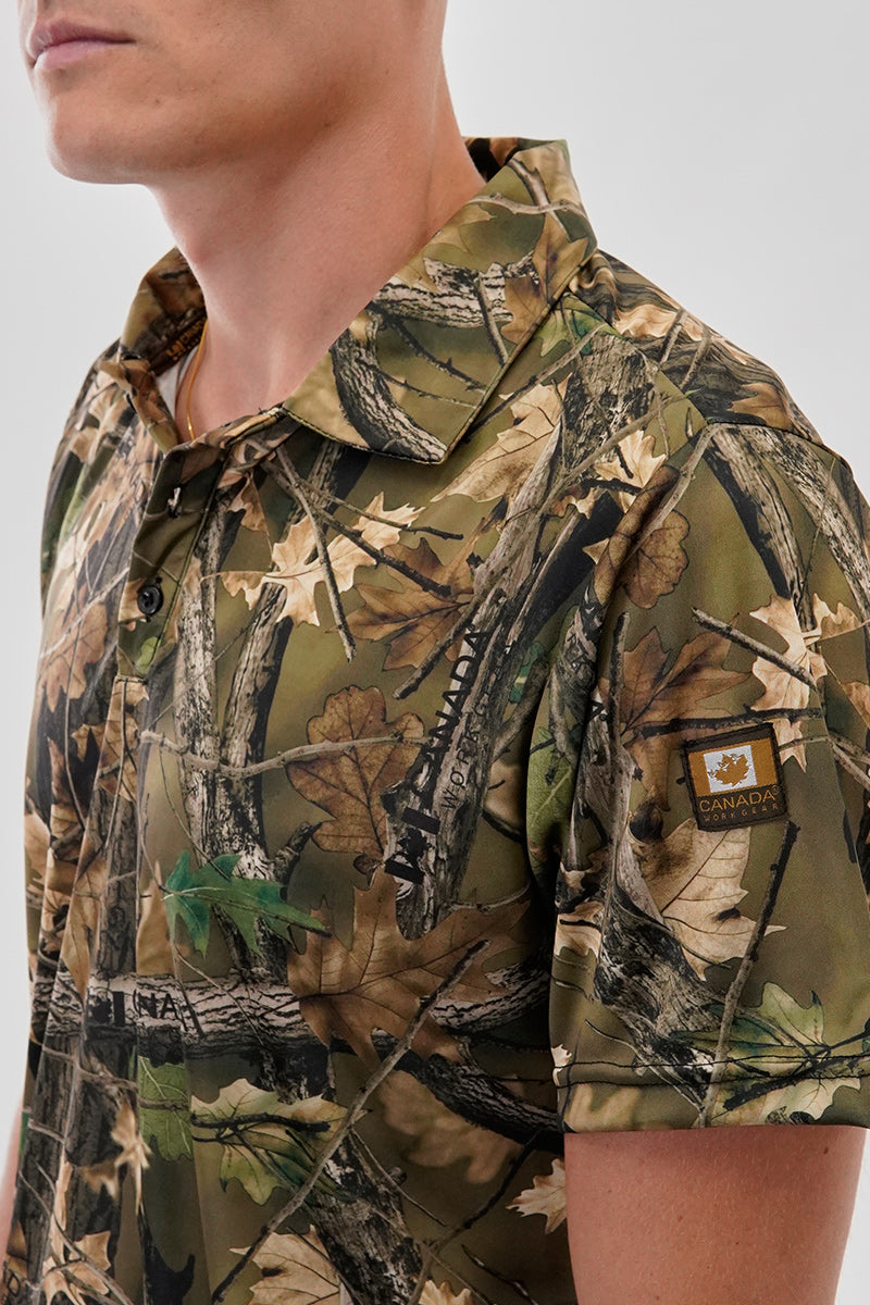 Canada Work Gear Camo Print Collared Polo Shirt - Green - Mens Polo Shirts - Canada Weather Gear