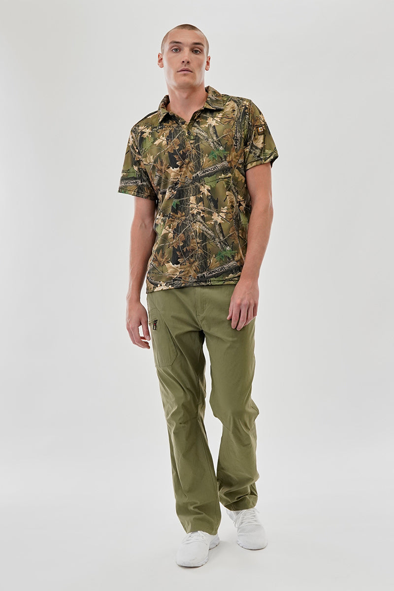 Canada Work Gear Camo Print Collared Polo Shirt - Green - Mens Polo Shirts - Canada Weather Gear