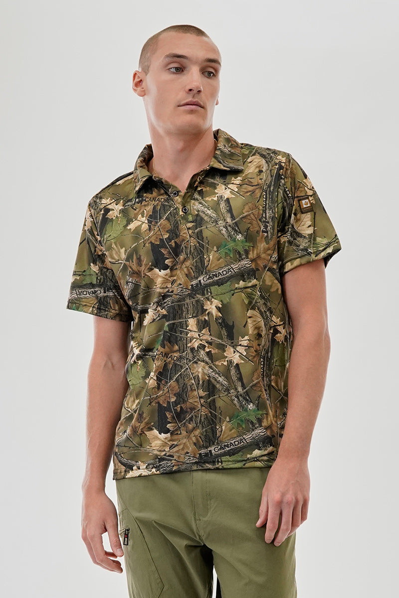 Canada Work Gear Camo Print Collared Polo Shirt - Green - Mens Polo Shirts - Canada Weather Gear