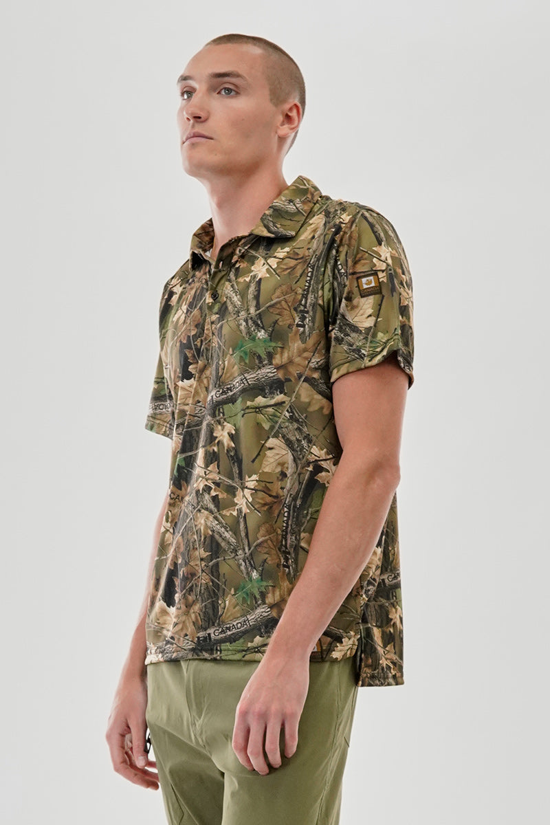 Canada Work Gear Camo Print Collared Polo Shirt - Green - Mens Polo Shirts - Canada Weather Gear