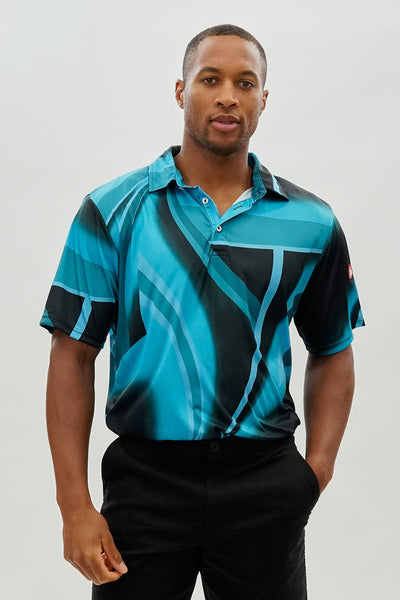 Canada Weather Gear Performance Abstract Geometric Print Polo Shirt - Blue - Mens Polo Shirts - Canada Weather Gear