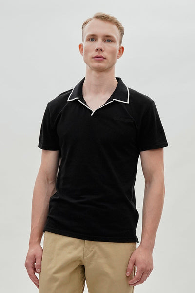 Canada Weather Gear Vintage Embroidered Johnny Collar Polo Shirt - Black - Mens Polo Shirts - Canada Weather Gear
