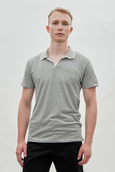 Canada Weather Gear Vintage Embroidered Johnny Collar Polo Shirt - Grey - Mens Polo Shirts - Canada Weather Gear