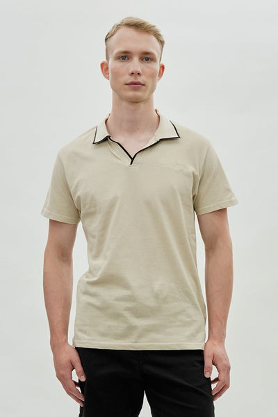Canada Weather Gear Vintage Embroidered Johnny Collar Polo Shirt - Cream - Mens Polo Shirts - Canada Weather Gear