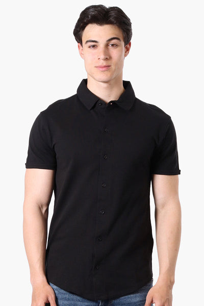 Canada Weather Gear Travel Collection Solid Button Up Polo Shirt - Black - Mens Polo Shirts - Canada Weather Gear