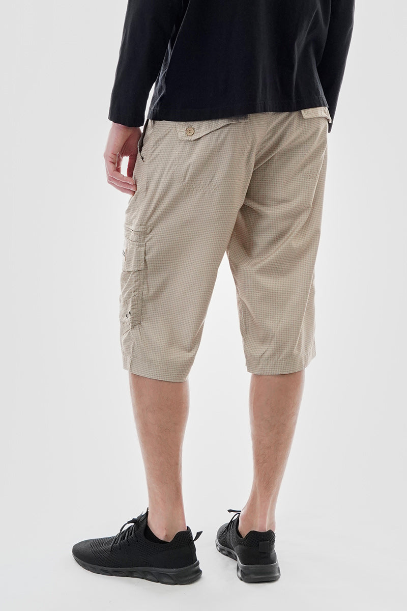 Essentials Super Triple Goose Grid Pattern Belted Cargo Shorts - Cream - Mens Shorts & Capris - Canada Weather Gear