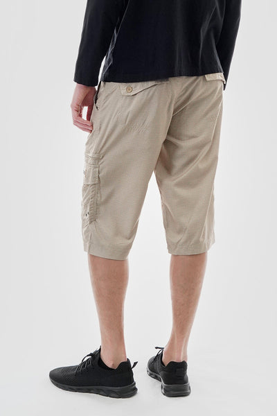 Essentials Super Triple Goose Grid Pattern Belted Cargo Shorts - Cream - Mens Shorts & Capris - Canada Weather Gear