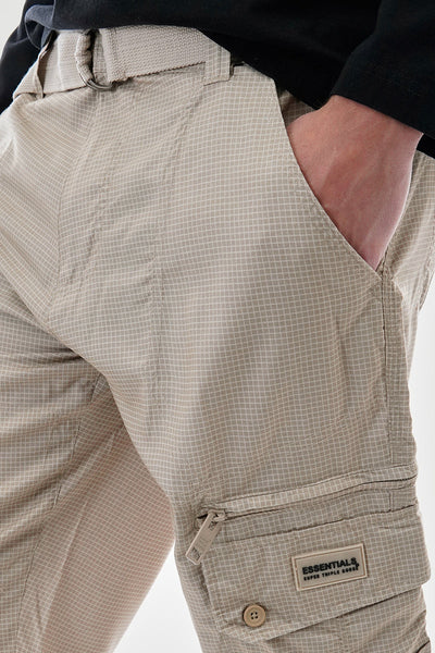 Essentials Super Triple Goose Grid Pattern Belted Cargo Shorts - Cream - Mens Shorts & Capris - Canada Weather Gear