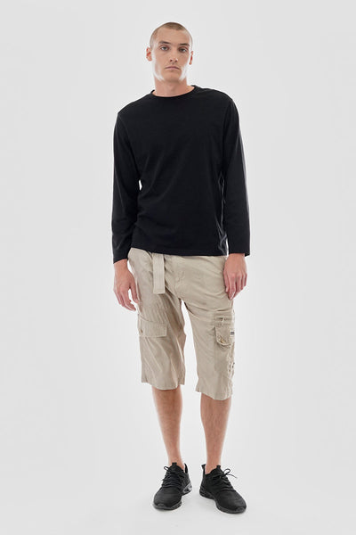 Essentials Super Triple Goose Grid Pattern Belted Cargo Shorts - Cream - Mens Shorts & Capris - Canada Weather Gear